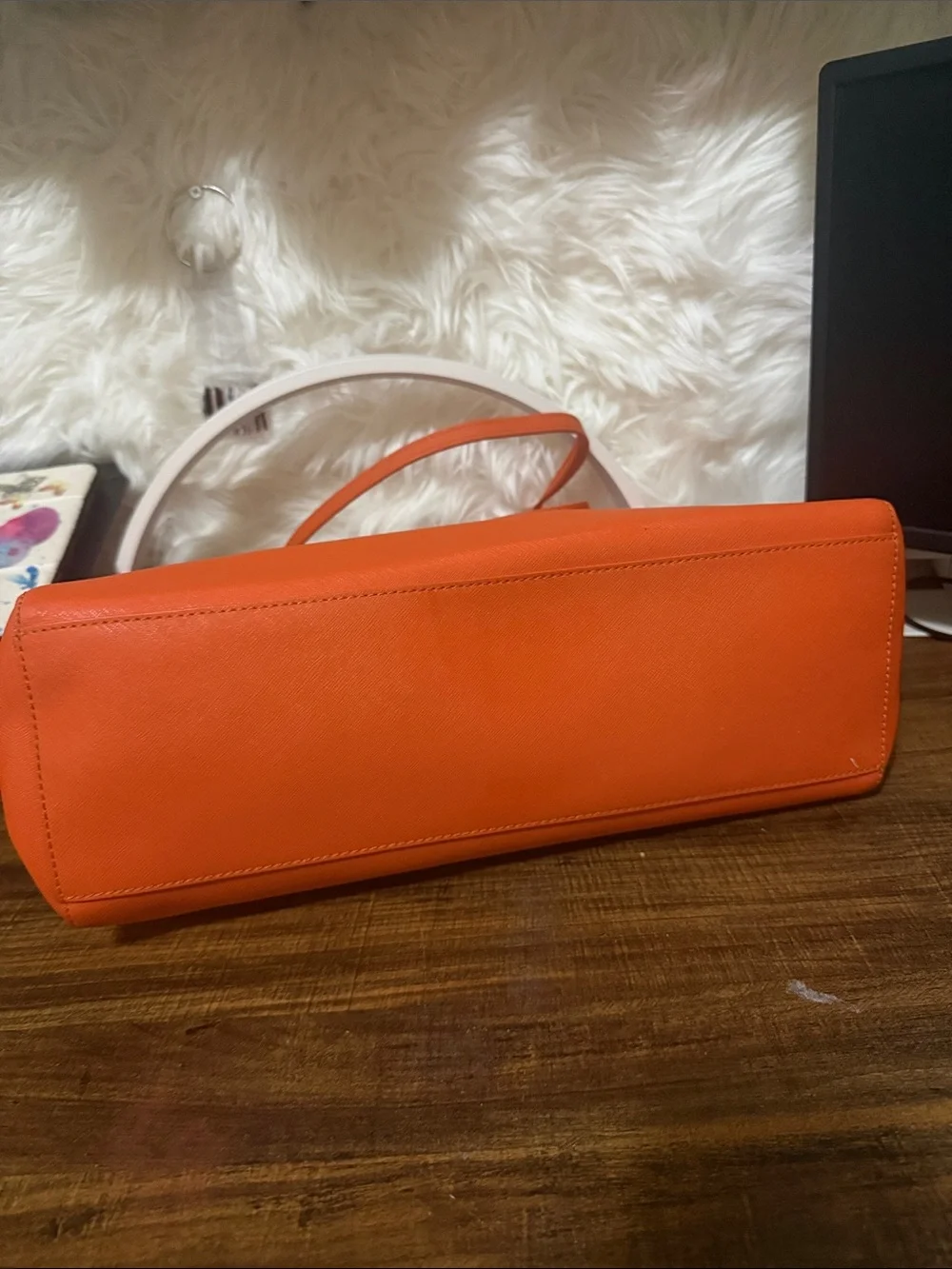 Tory Burch Bright Orange Saffiano Leather Tote